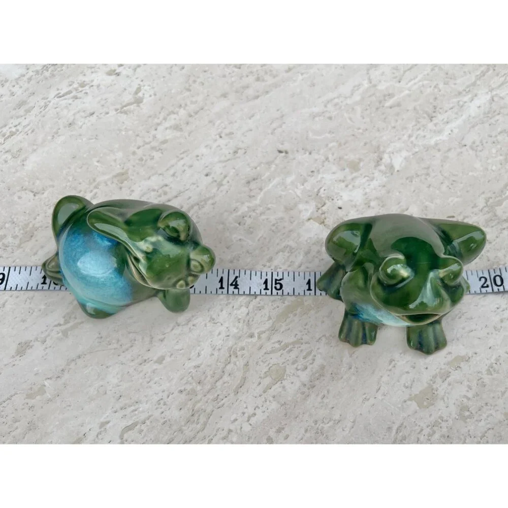 Vintage Ceramic Green Frog Figurines Set Of 2 Hand-Painted Glossy Finish - Picture 12 of 12